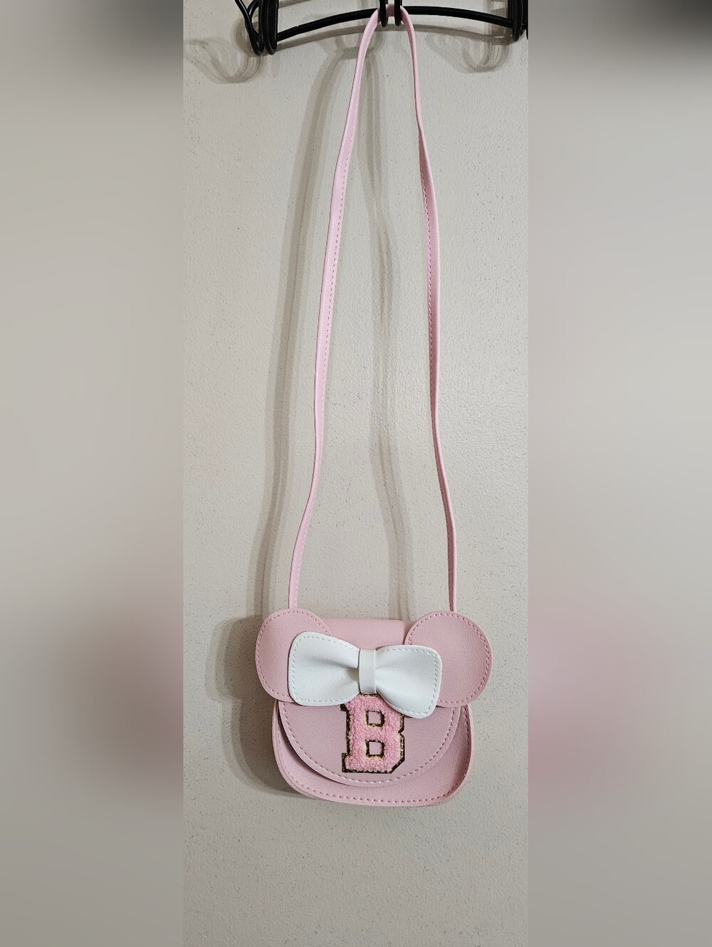 Pink Bow Accent Small Crossbody Bag with Letter B